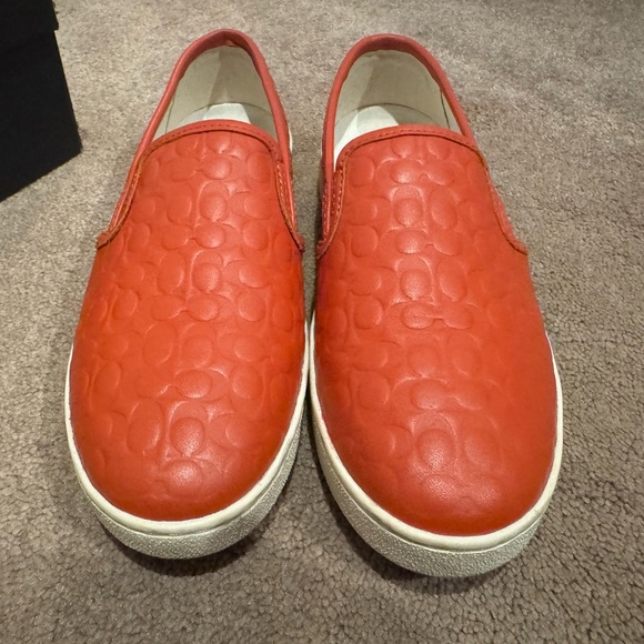 Coach Red Leather Symbol Embossed Slip-On Sneakers. Size 8.5 - Picture 2 of 13